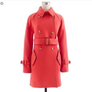 J Crew Trench Coat Stadium Cloth Orange Red Wool